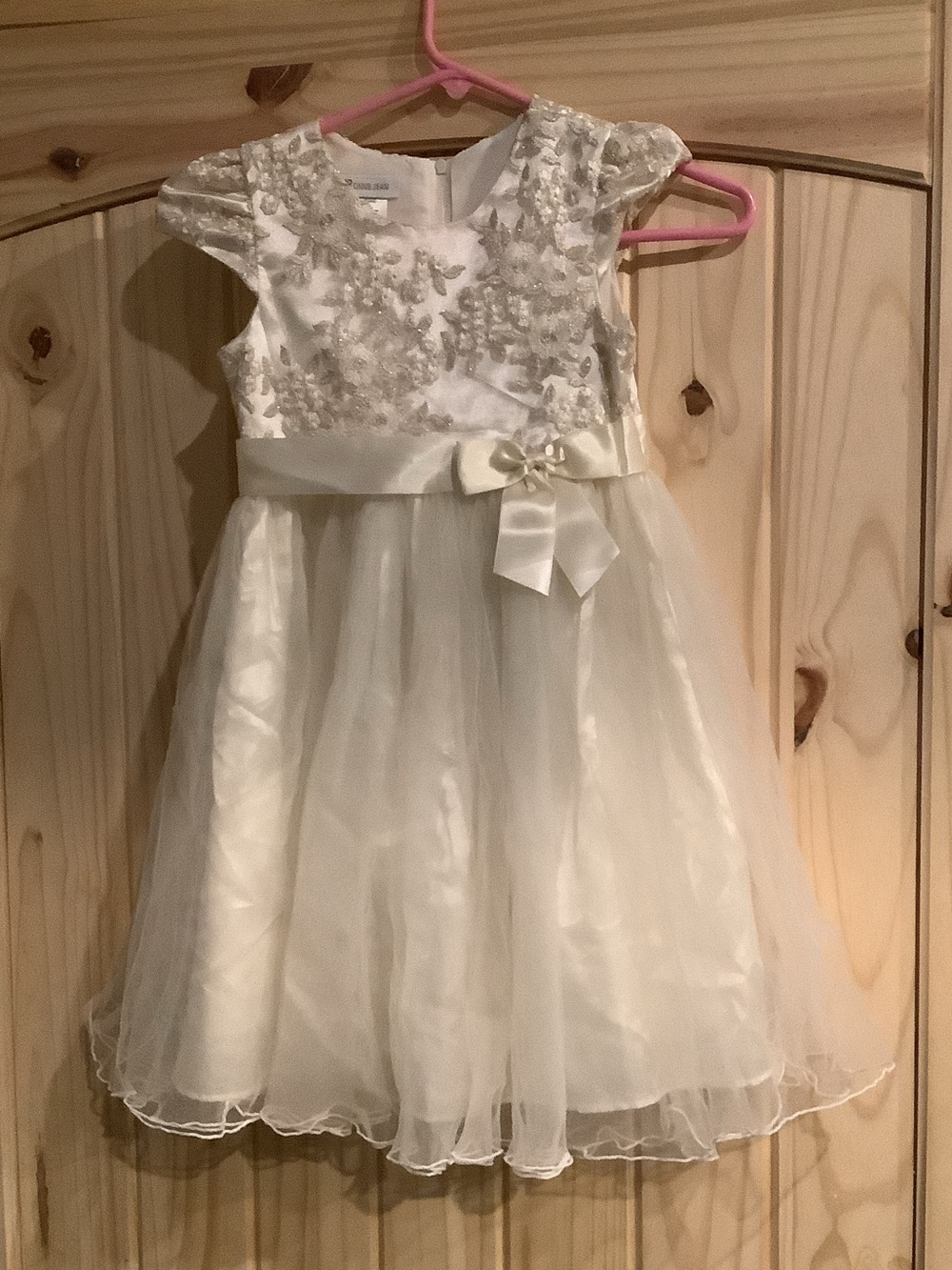 Bonnie Jean Ivory Lace Tulle Dress with Satin Bow